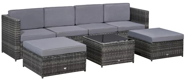 Set Salotto da Giardino Divano 2 Pouf e Tavolino in Rattan Grigio