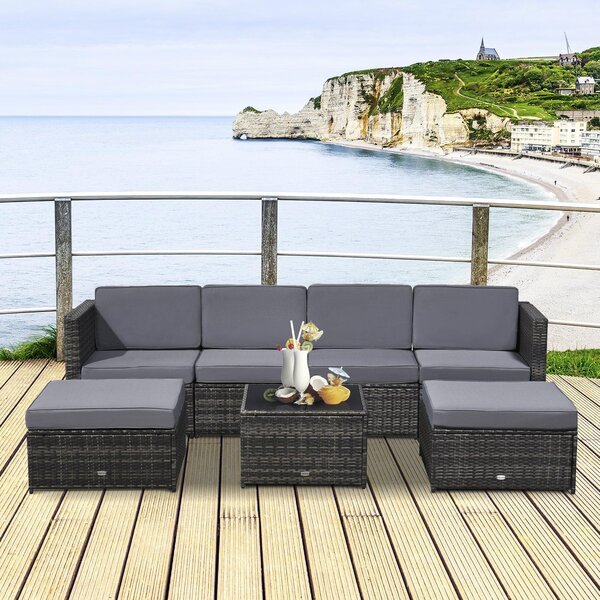 Set Salotto da Giardino Divano 2 Pouf e Tavolino in Rattan Grigio