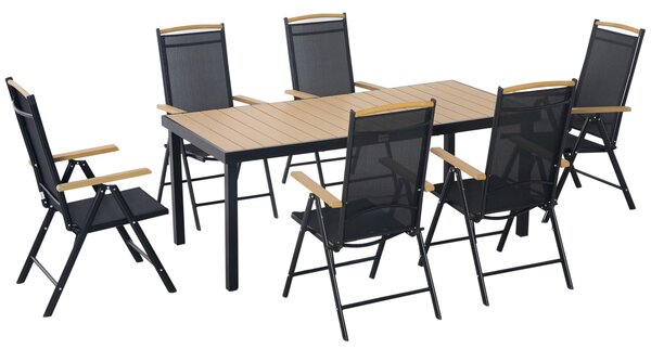 Set Tavolo e 6 Sedie da Giardino Pieghevoli in Texteline Nero