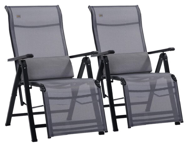 Set 2 Sedie Sdraio Zero Gravity Reclinabile 65x70x111 cm in Acciaio e Tessuto a Rete Grigio