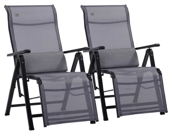 Set 2 Sedie Sdraio Zero Gravity Reclinabile 65x70x111 cm in Acciaio e Tessuto a Rete Grigio