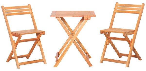 Set Tavolino e 2 Sedie da Giardino Pieghevoli in Legno Naturale