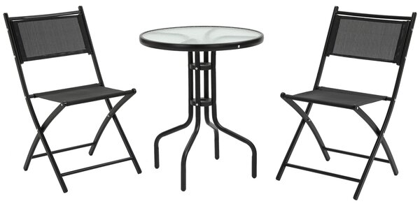 Set Tavolino e 2 Sedie Pieghevoli in Metallo Nero