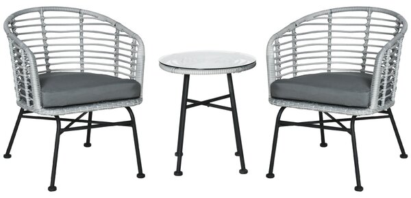 Set Tavolino e 2 Sedie da Giardino in Rattan Sintetico Grigio