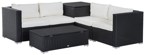 Set Salotto da Giardino Divano Angolare e Tavolino in Rattan Nero e Crema