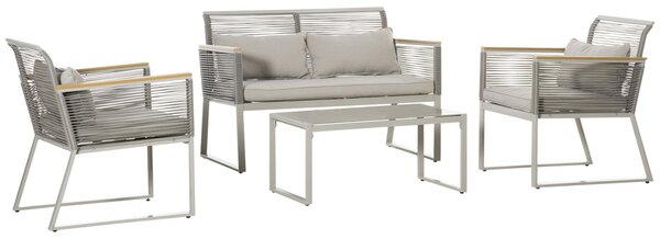 Set Salotto da Giardino Divano 2 Poltrone e Tavolino in Rattan Grigio