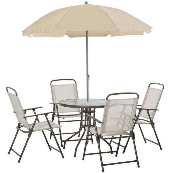 Set Tavolo Ombrellone e 2 Sedie Pieghevoli in Acciaio Crema