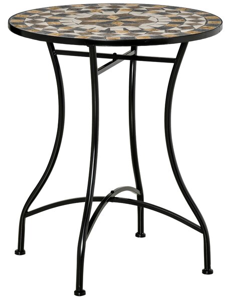 Tavolino da Giardino Ø60x71 cm in Metallo e Mosaico Nero