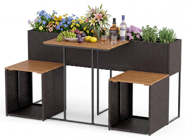 Set di mobili da giardino 2 in 1 KOMFOTTEU, con aiuola rialzata e gruppo sedute con fioriera integrata