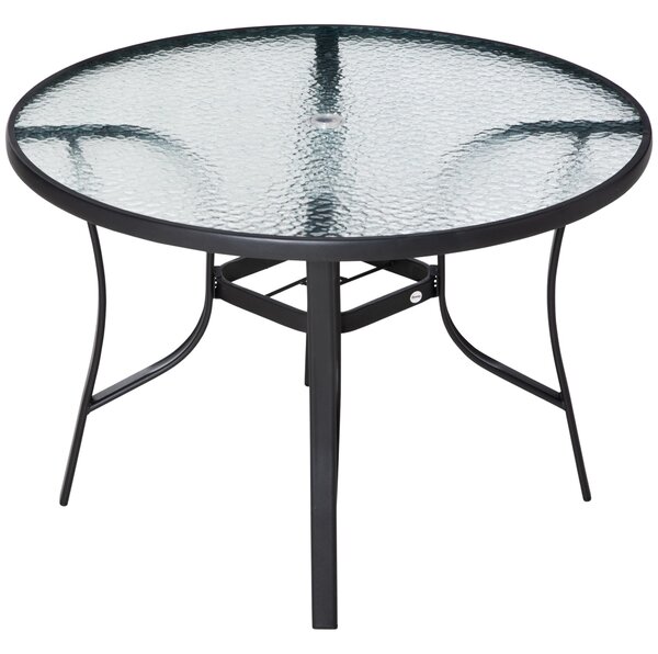 Tavolo da Giardino Ø106,5x71 cm in Acciaio e Vetro Nero