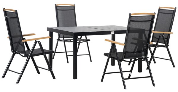 Set Tavolo e 4 Sedie da Giardino in Alluminio e Texteline Nero