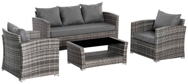 Set Salotto da Giardino Divano 2 Poltrone e Tavolino in Rattan Polietilene Grigio