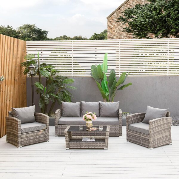 Set Salotto da Giardino Divano 2 Poltrone e Tavolino in Rattan Polietilene Grigio