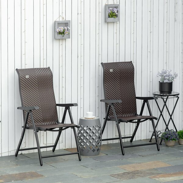Set 2 Sedie da Giardino in Rattan Polietilene e Acciaio Rosso e Nero