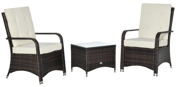 Set Tavolino e 2 Poltrone da Giardino in Rattan Polietilene Marrone e Crema