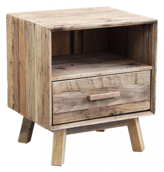 Comodino Fabian 55x45x62 h cm in Pino riciclato Marrone