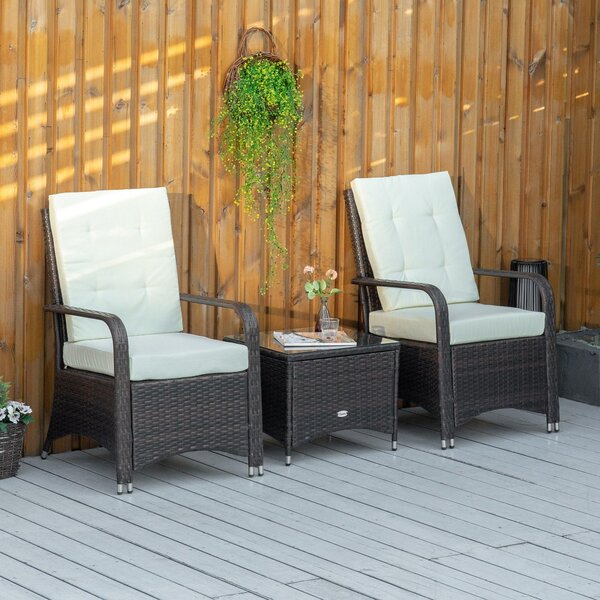Set Tavolino e 2 Poltrone da Giardino in Rattan Polietilene Marrone e Crema