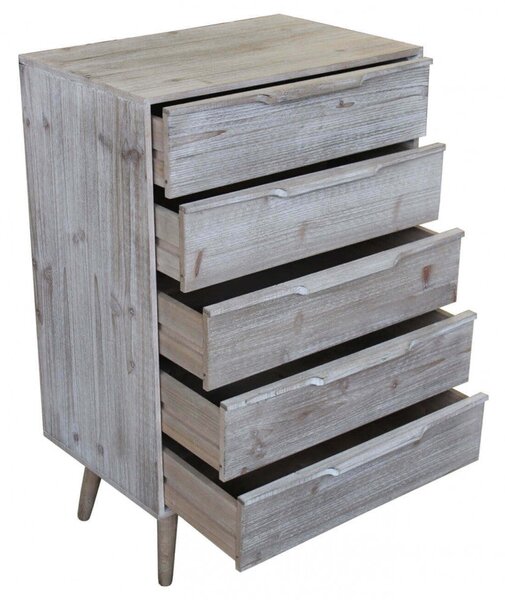 Cassettiera 5 Cassetti 60x40x95 h cm in Legno di paulownia Tortora