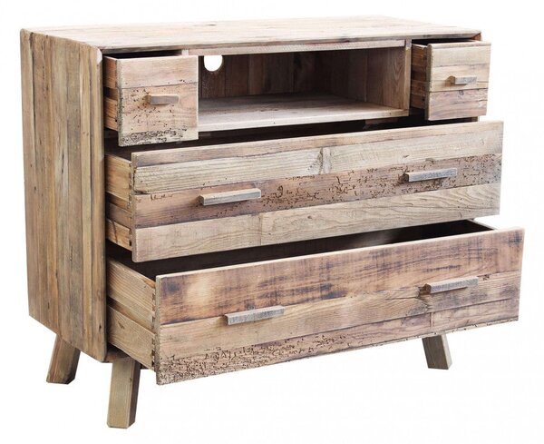 Cassettiera Nelson 110x48x92 h cm in Pino riciclato Marrone
