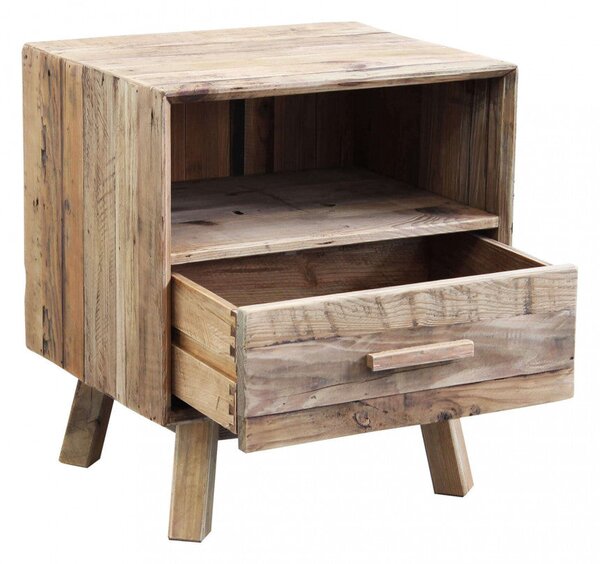 Comodino Fabian 55x45x62 h cm in Pino riciclato Marrone