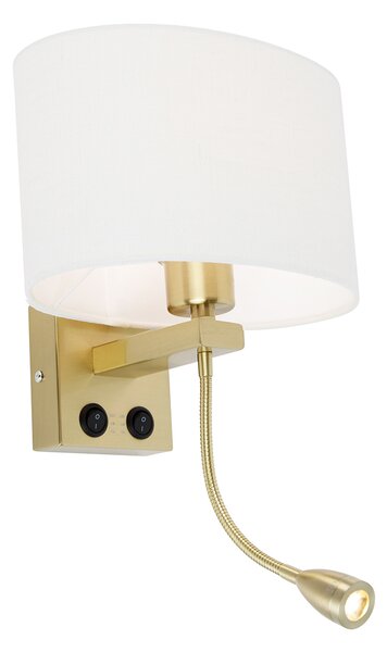 Lampada da parete in ottone con paralume ovale in lino bianco 25 cm - Brescia Combi