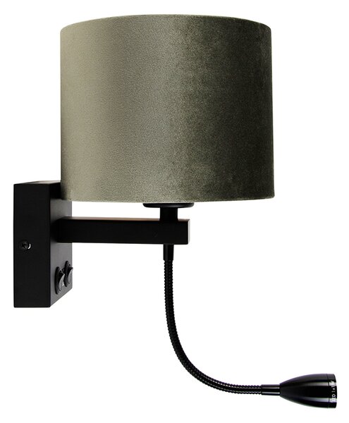 Lampada da parete nera con paralume in velluto verde 18 cm - Brescia