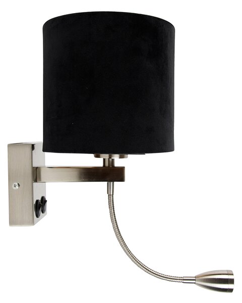 Lampada da parete in acciaio con paralume in velluto ovale nero 25 cm - Brescia Combi