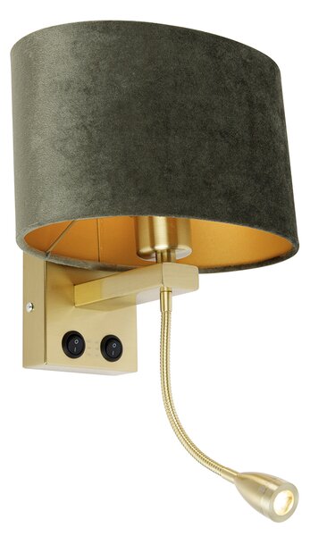 Lampada da parete in ottone con paralume in velluto ovale verde 25 cm - Brescia Combi