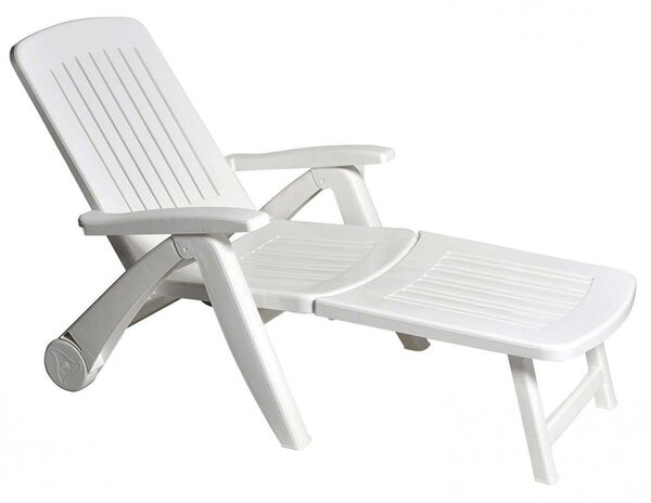 Lettino Prendisole da Giardino Cancun con Ruote 72x190x60 h cm in Plastica Bianco