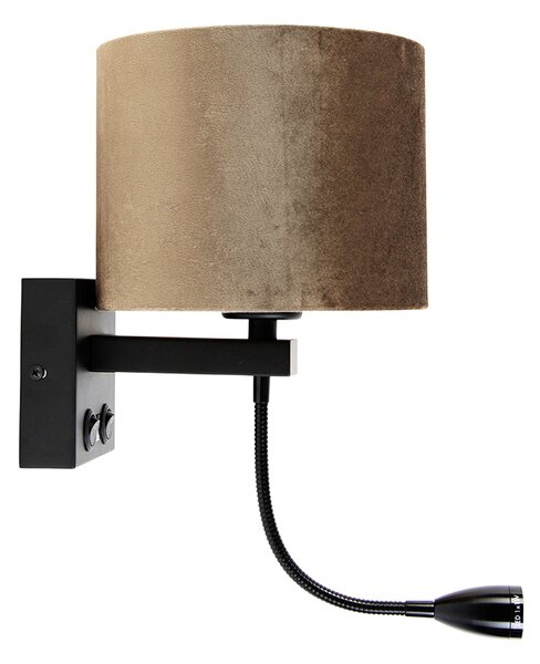 Lampada da parete nera con paralume in velluto marrone 18 cm - Brescia
