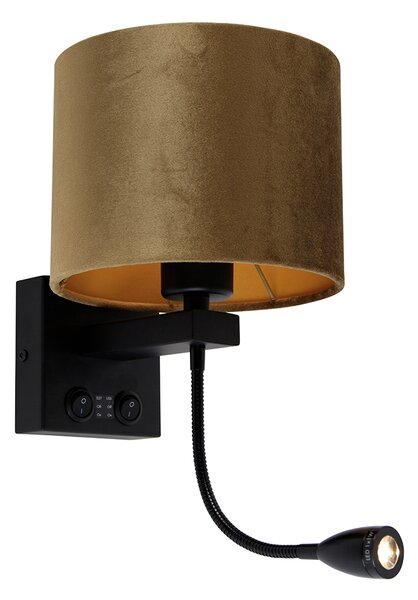 Lampada da parete nera con paralume in velluto bronzo 18 cm - Brescia