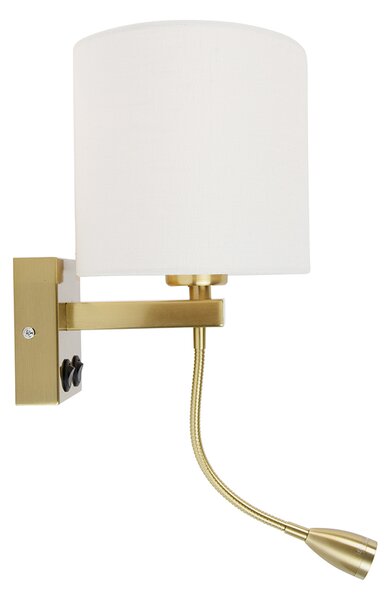 Lampada da parete in ottone con paralume ovale in lino bianco 25 cm - Brescia Combi