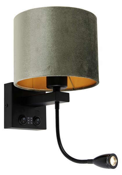 Lampada da parete nera con paralume in velluto verde 18 cm - Brescia