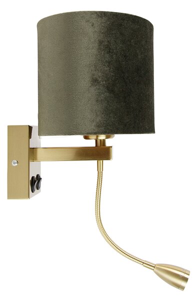 Lampada da parete in ottone con paralume in velluto ovale verde 25 cm - Brescia Combi