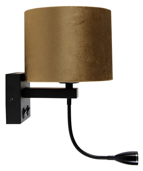 Lampada da parete nera con paralume in velluto bronzo 18 cm - Brescia