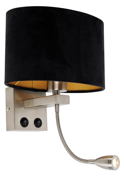 Lampada da parete in acciaio con paralume in velluto ovale nero 25 cm - Brescia Combi