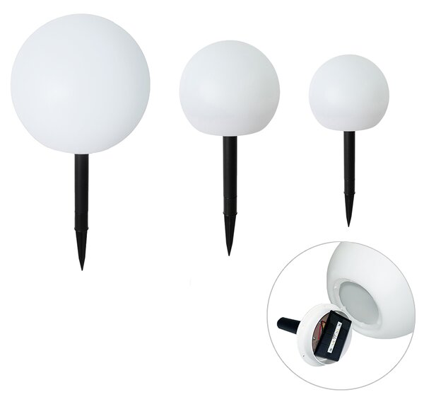 Set di 3 lampade da terra per esterni bianche con LED solare IP44 - Ludger