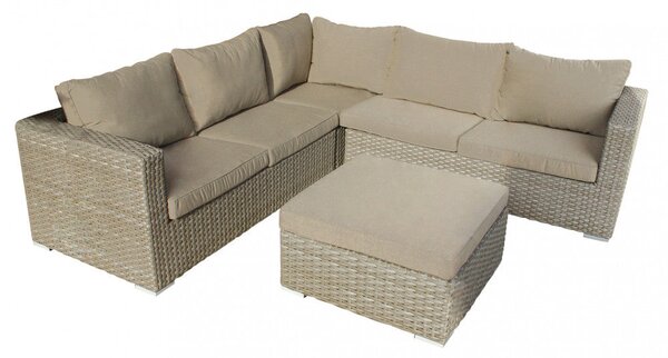 Set Salotto da Giardino Divano 2 Poltrone e Tavolino con Cuscini in Wicker Marrone