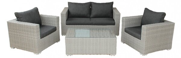 Set Salotto da Giardino Divano 2 Poltrone e Tavolino con Cuscini in Wicker Grigio