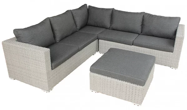 Set Salotto da Giardino Divano 2 Poltrone e Tavolino con Cuscini in Wicker Grigio