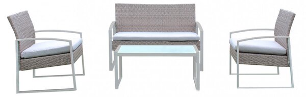 Set Salotto da Giardino Divano 2 Poltrone e Tavolino con Cuscini in Wicker Marrone