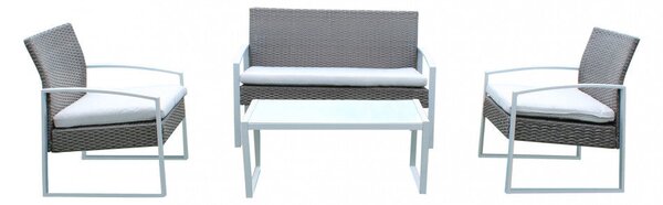 Set Salotto da Giardino Divano 2 Poltrone e Tavolino con Cuscini in Wicker Grigio
