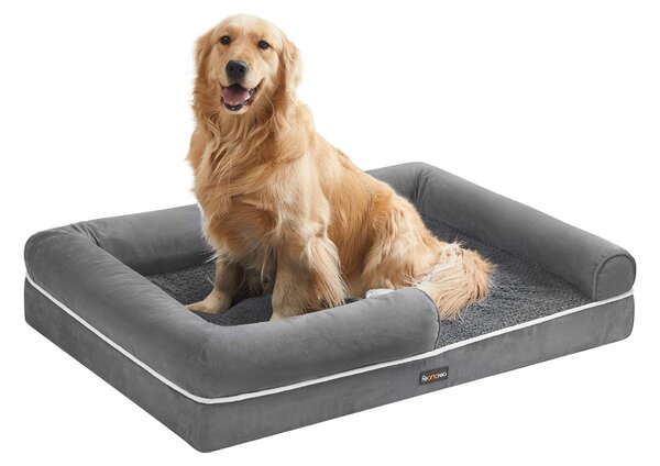 Cuccia ortopedica per cani Feandrea, cuscino per cani, cesta per cani, imbottitura morbida, divano per cani, bordi rialzati, rivestimento removibile e lavabile, 106 x 71 x 18 cm, base antiscivolo, color grigio chiaro, modello PGW077G02V1