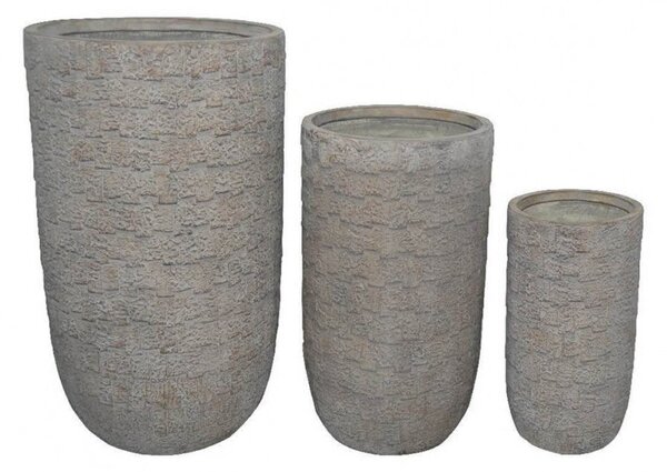 Set 3 Vasi Oleandro in Fibra di argilla Grigio