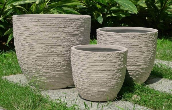 Set di 3 vasi Ciclamino in Fibra di argilla Beige