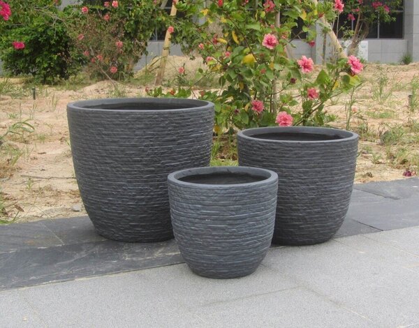 Set di 3 vasi Ciclamino in Fibra di argilla Grigio