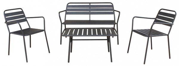 Set Salotto da Giardino Divano 2 Poltrone e Tavolino in Acciaio Grigio