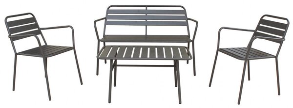 Set Salotto da Giardino Divano 2 Poltrone e Tavolino in Acciaio Taupe