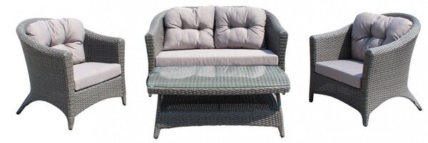 Set Salotto da Giardino Divano 2 Poltrone e Tavolino con Cuscini in Wicker Grigio