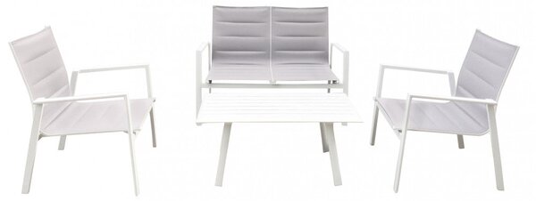 Set Salotto da Giardino Divano 2 Poltrone e Tavolino in Alluminio Bianco